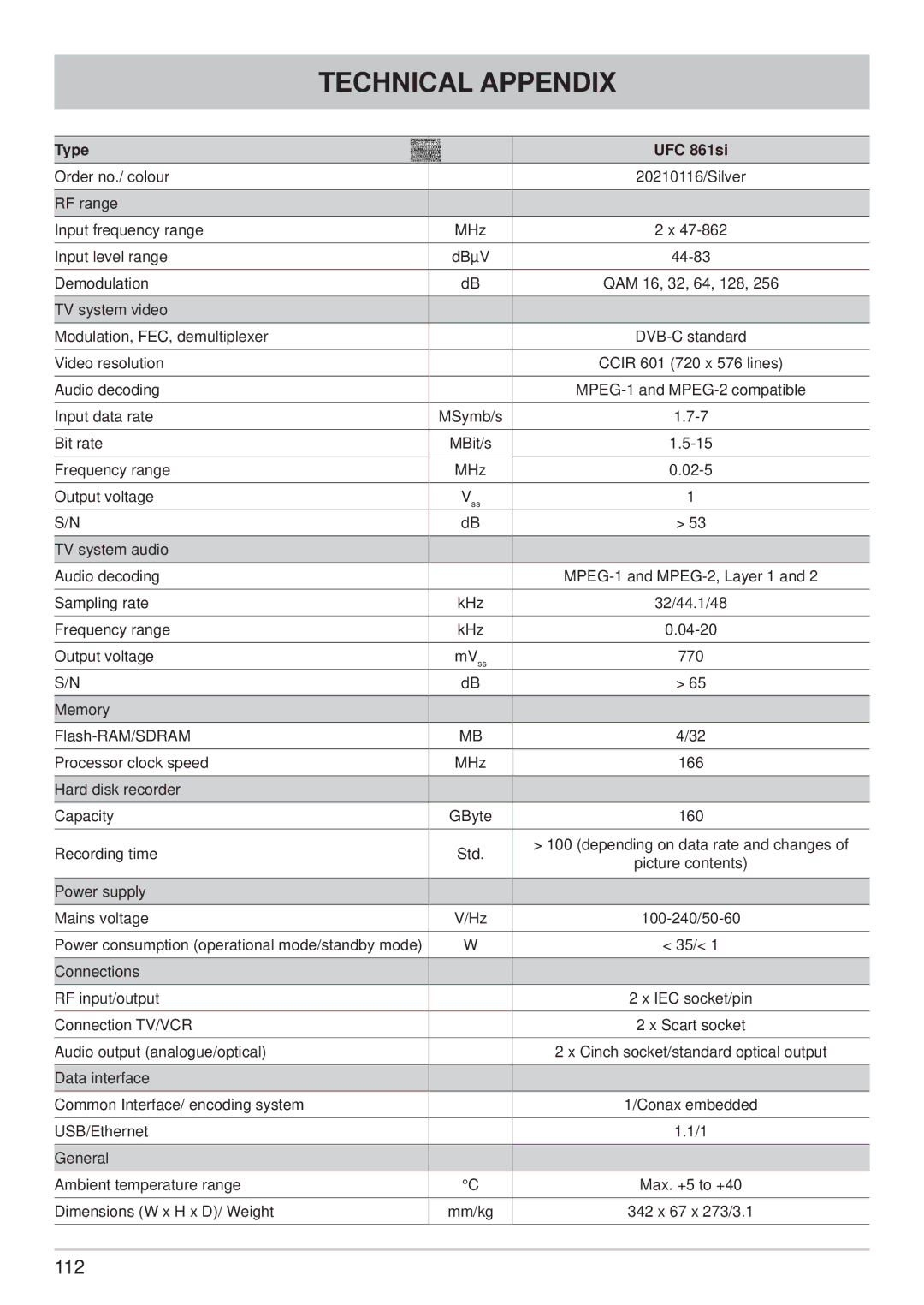 Kathrein UFC 861si manual 112 