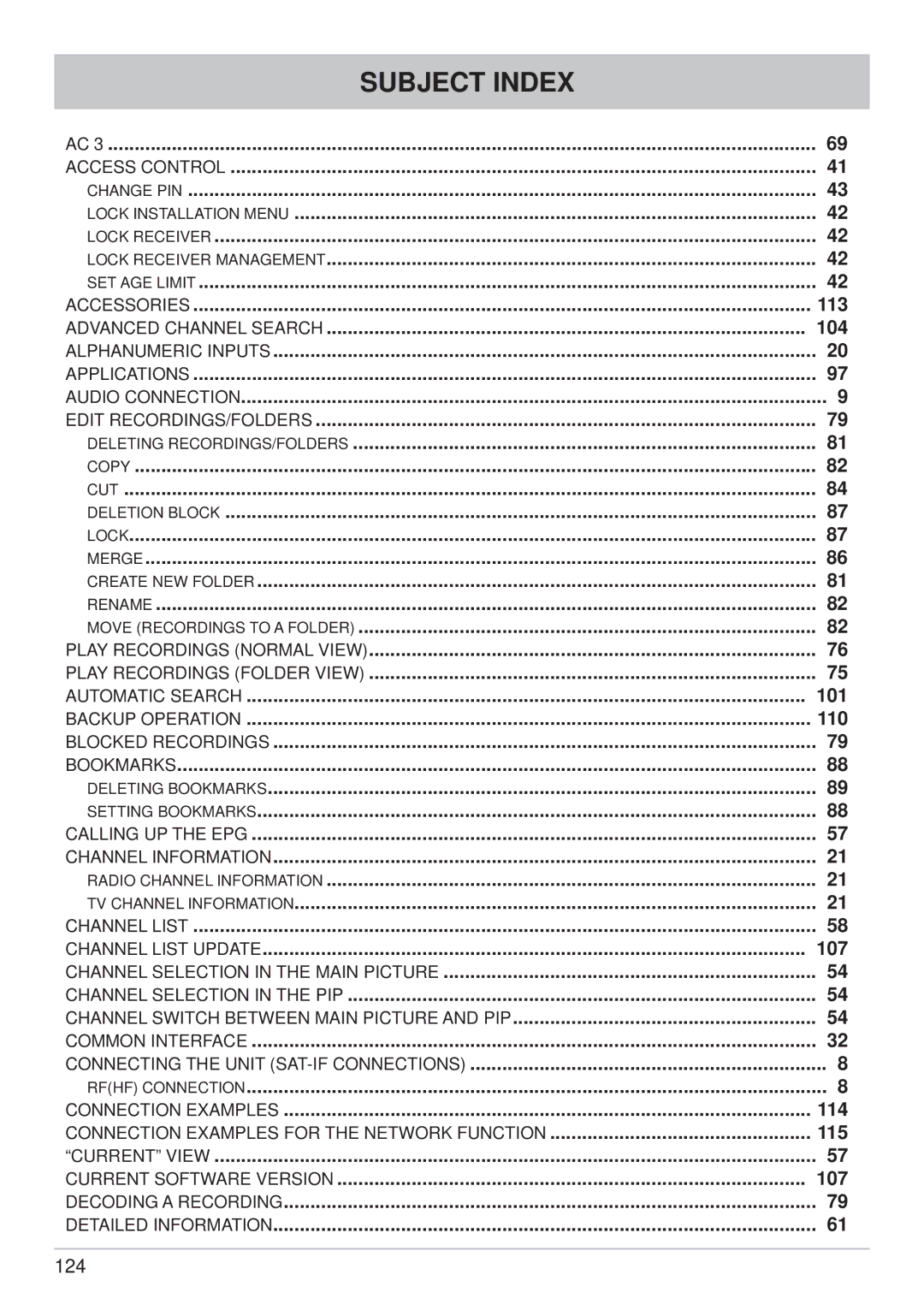 Kathrein UFC 861si manual Subject Index, 107 