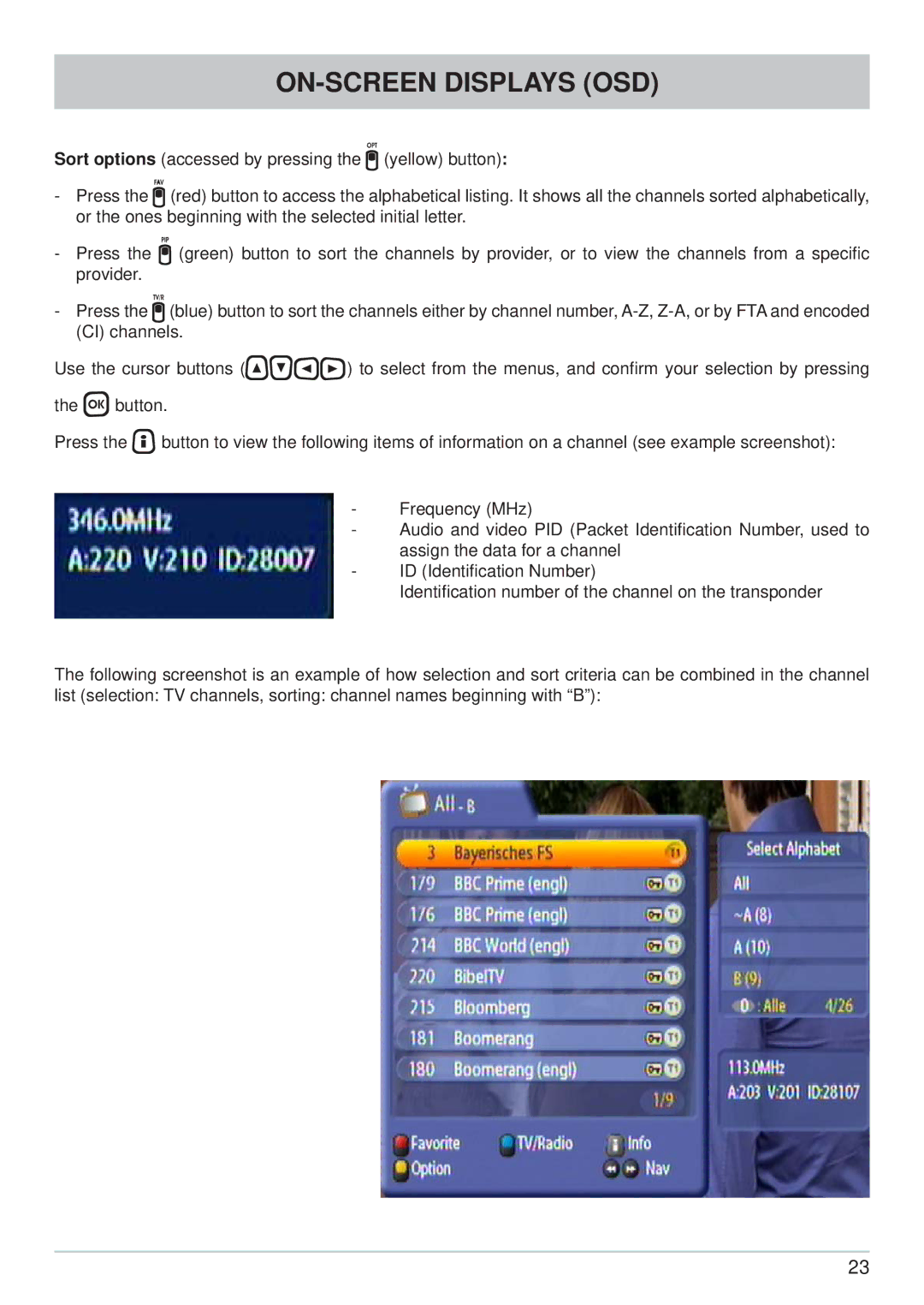 Kathrein UFC 861si manual ON-SCREEN Displays OSD 