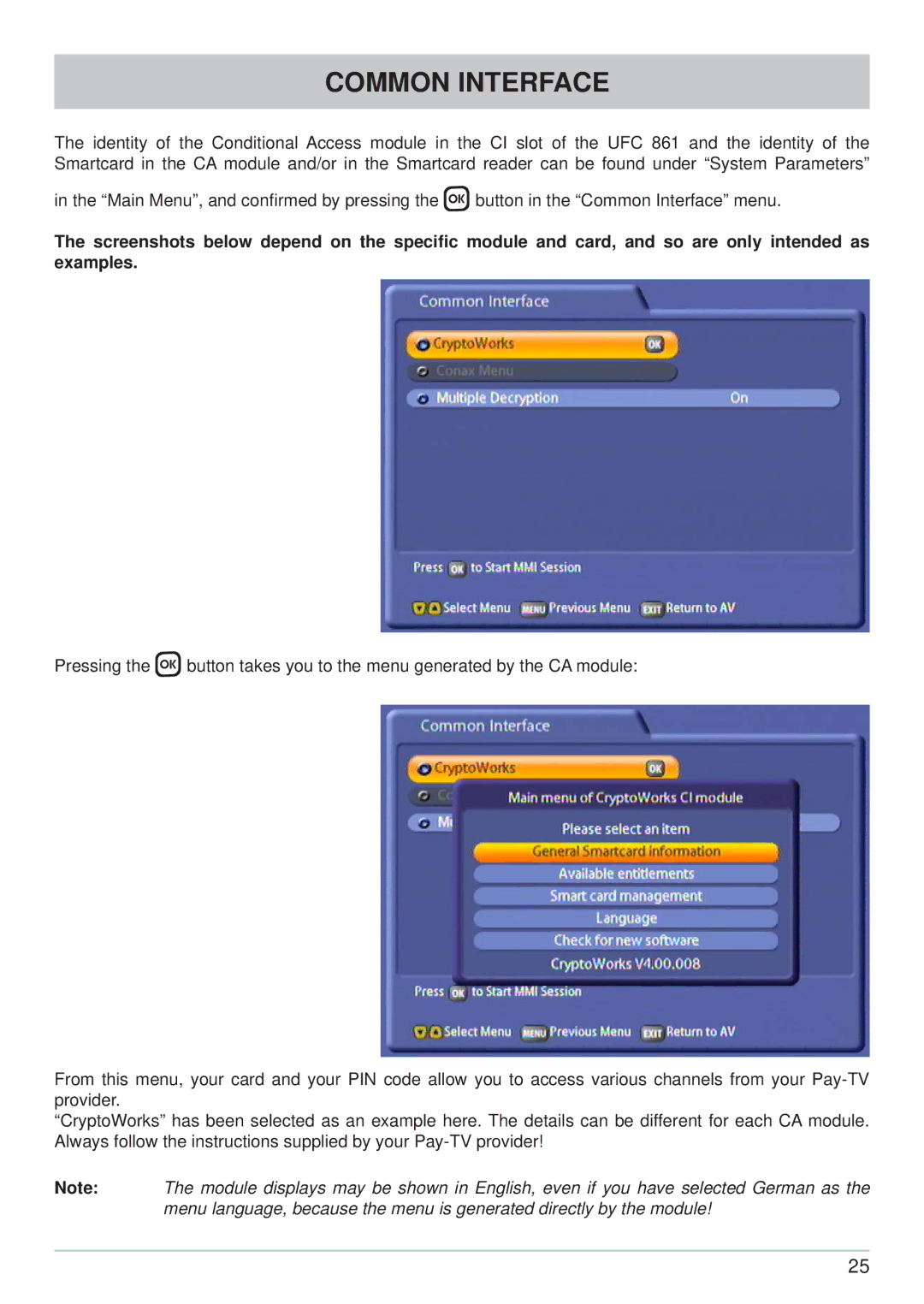 Kathrein UFC 861si manual Common Interface 