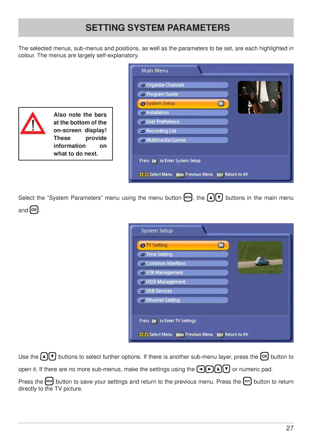 Kathrein UFC 861si manual Setting System Parameters 