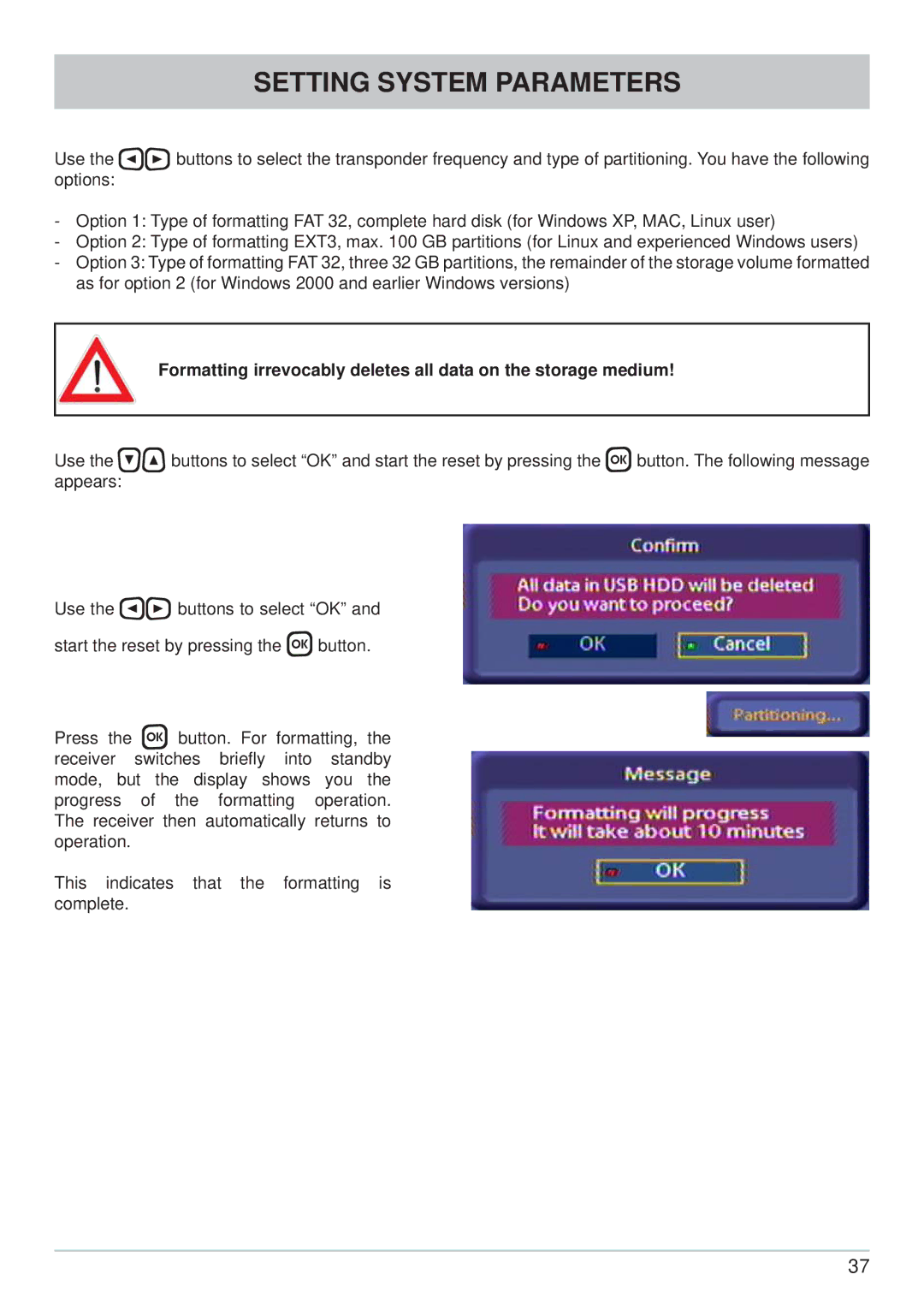 Kathrein UFC 861si manual Setting System Parameters 