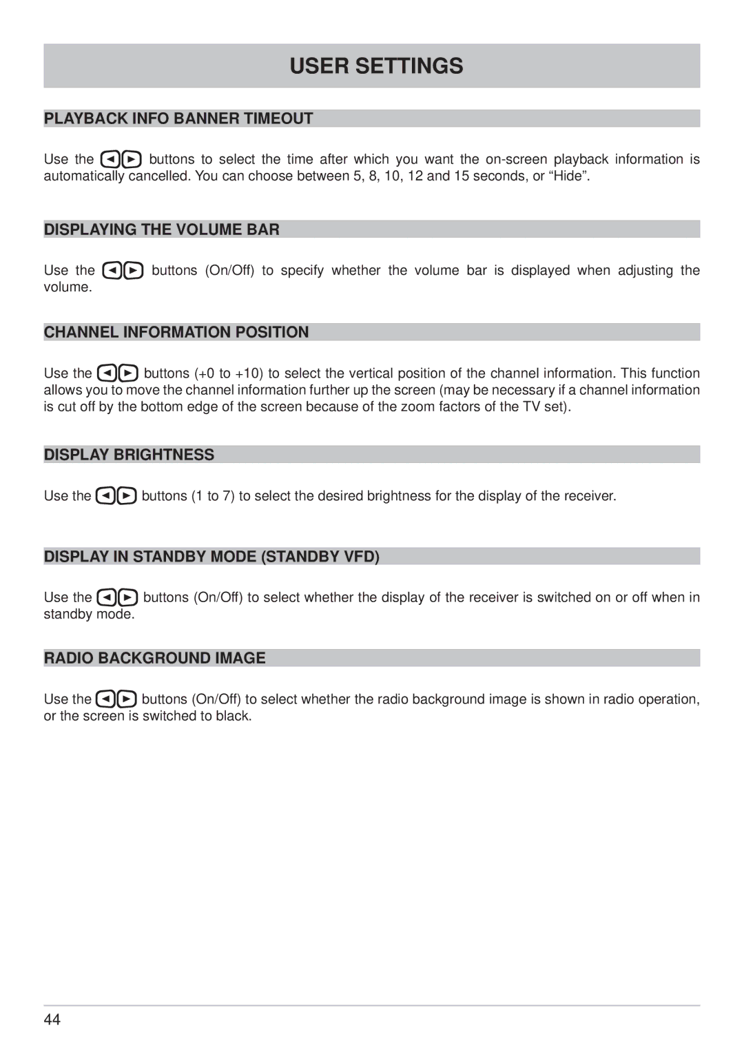 Kathrein UFC 861si manual Playback Info Banner Timeout, Displaying the Volume BAR, Channel Information Position 