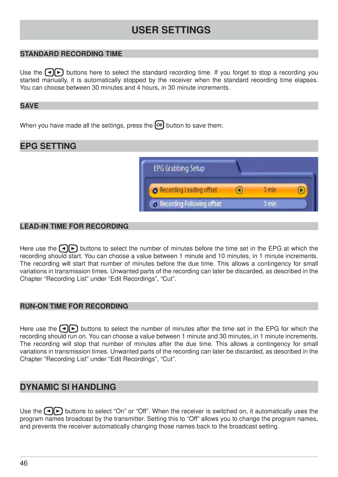 Kathrein UFC 861si manual EPG Setting, Dynamic SI Handling 