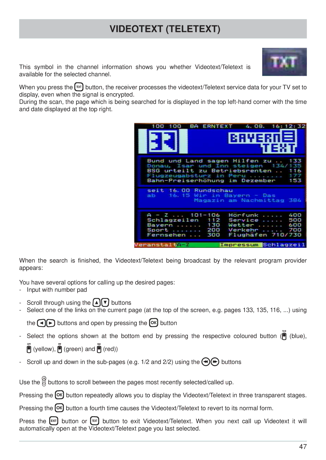 Kathrein UFC 861si manual Videotext Teletext 