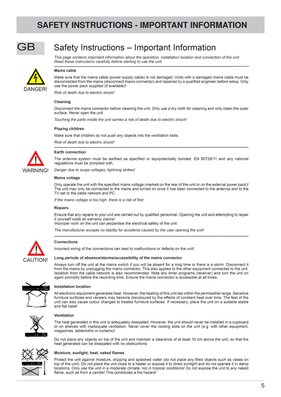 Kathrein UFC 861si manual Safety Instructions Important Information 