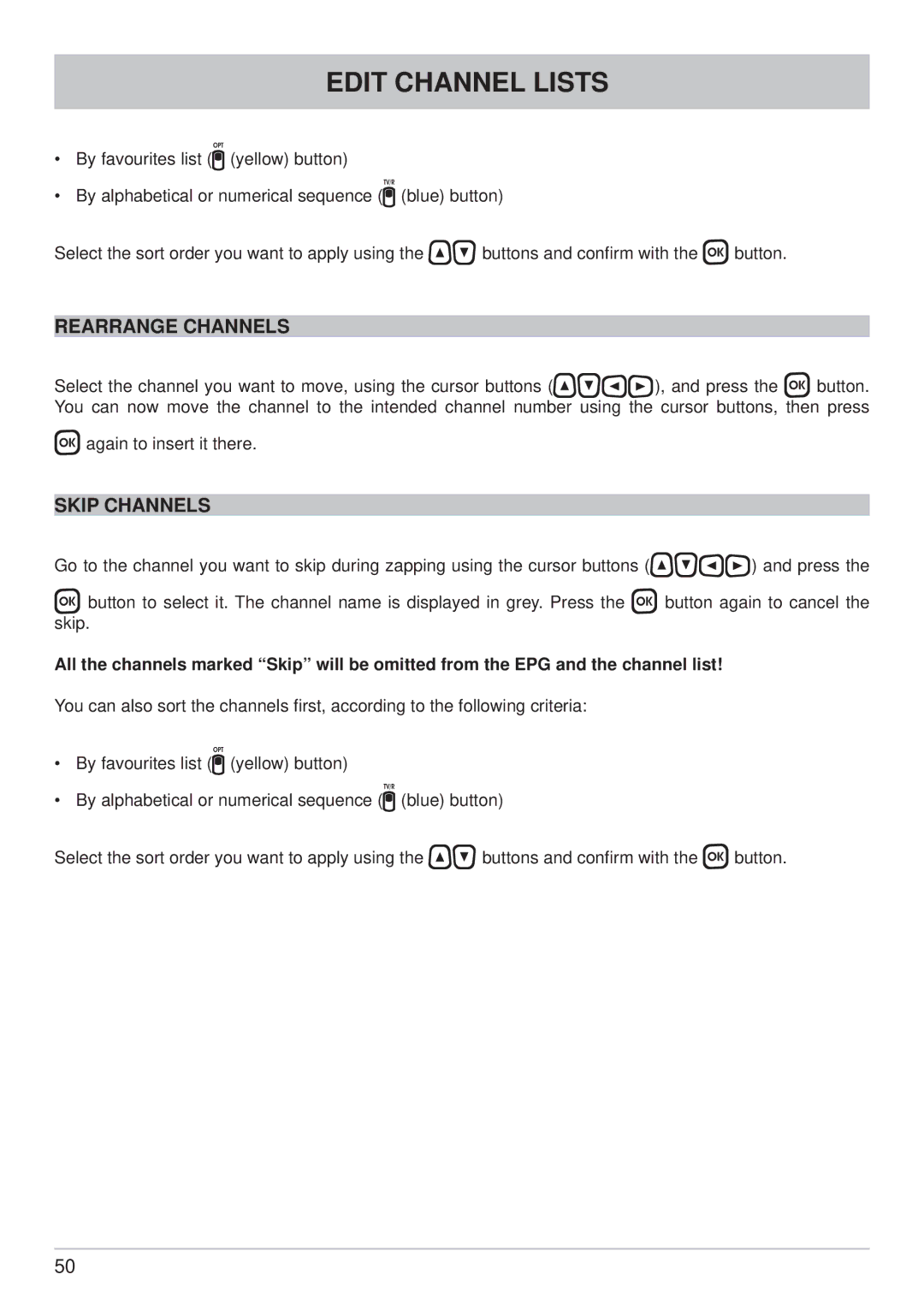 Kathrein UFC 861si manual Rearrange Channels, Skip Channels 