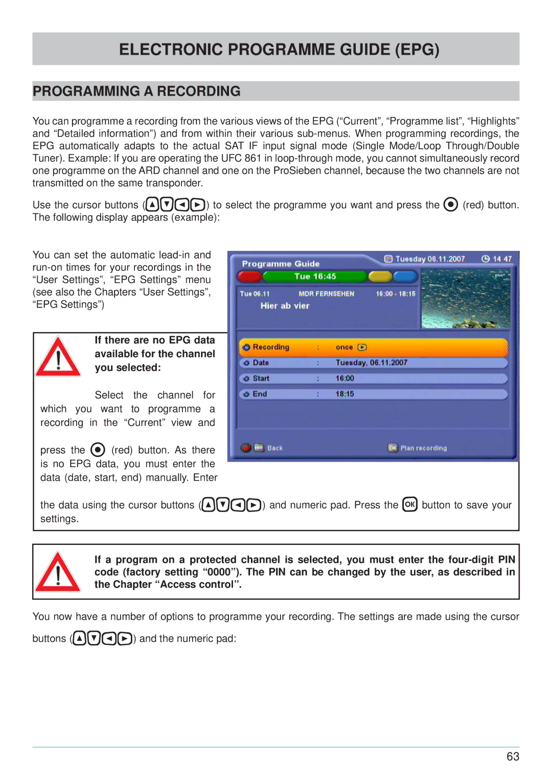 Kathrein UFC 861si manual Programming a Recording 