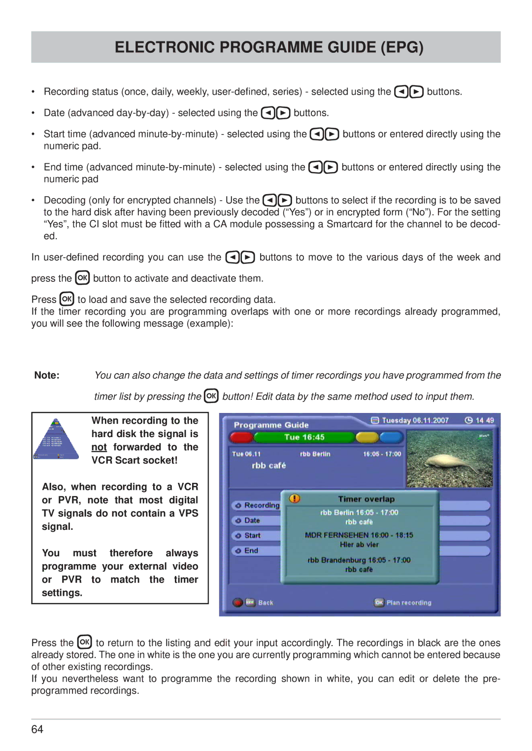 Kathrein UFC 861si manual Electronic Programme Guide EPG 