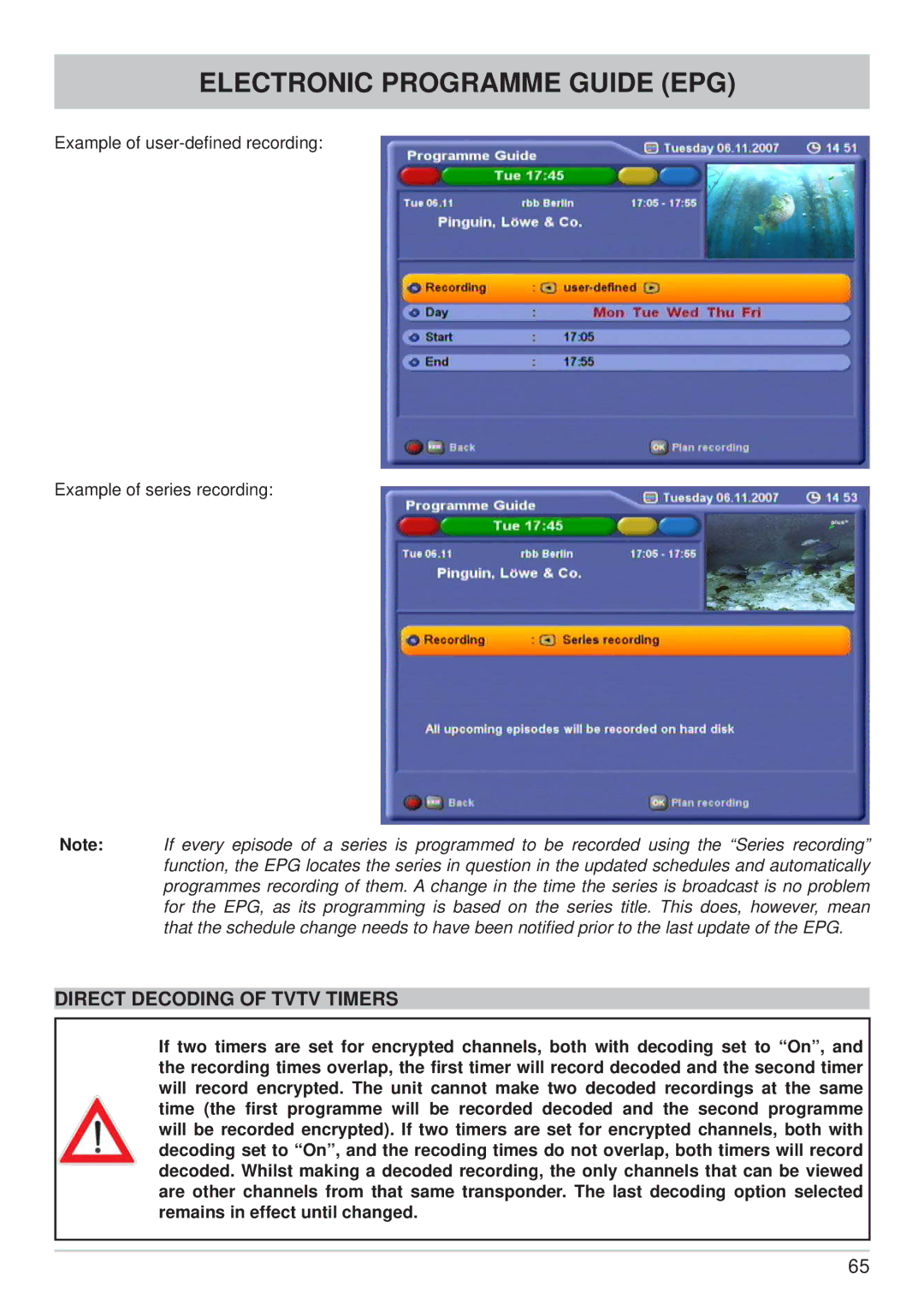 Kathrein UFC 861si manual Direct Decoding of Tvtv Timers 