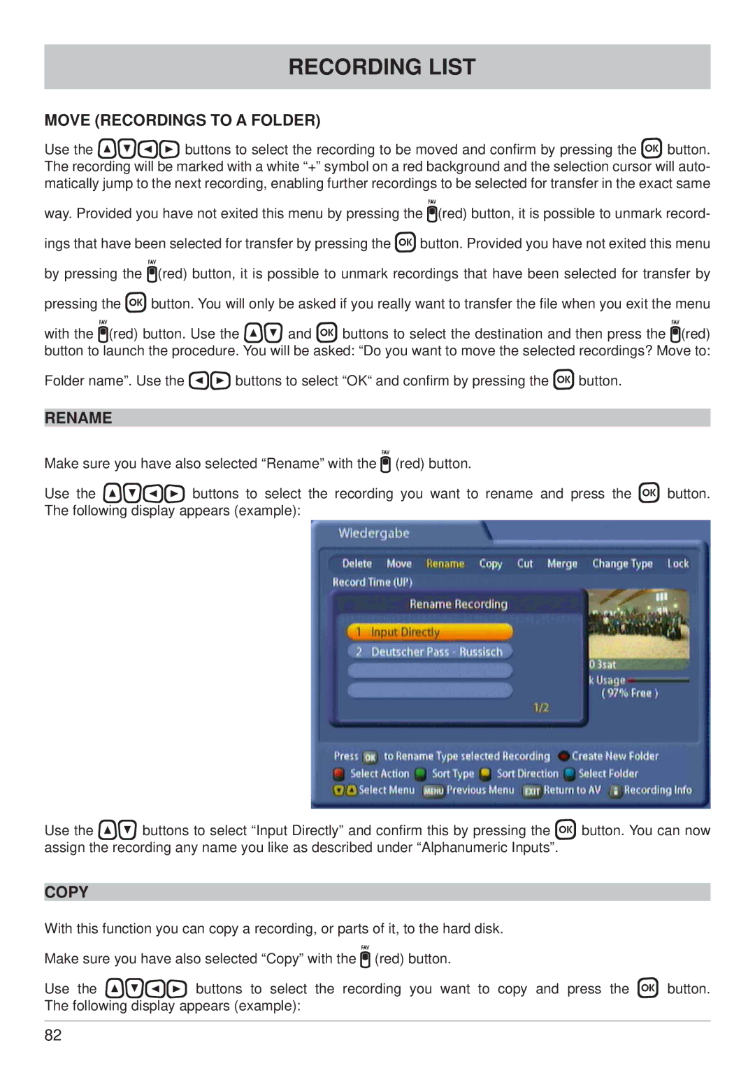 Kathrein UFC 861si manual Move Recordings to a Folder, Rename, Copy 