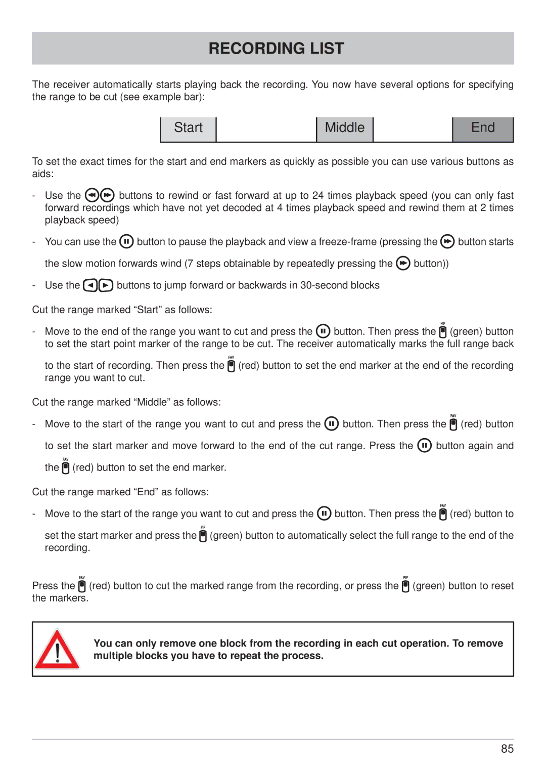 Kathrein UFC 861si manual Recording List 