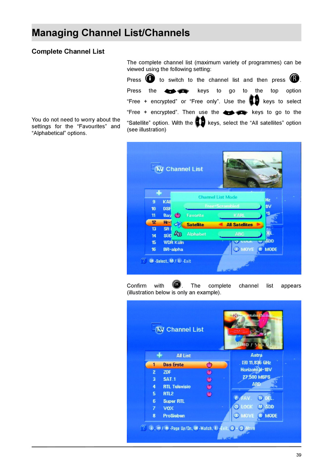 Kathrein UFD 170 manual Complete Channel List 