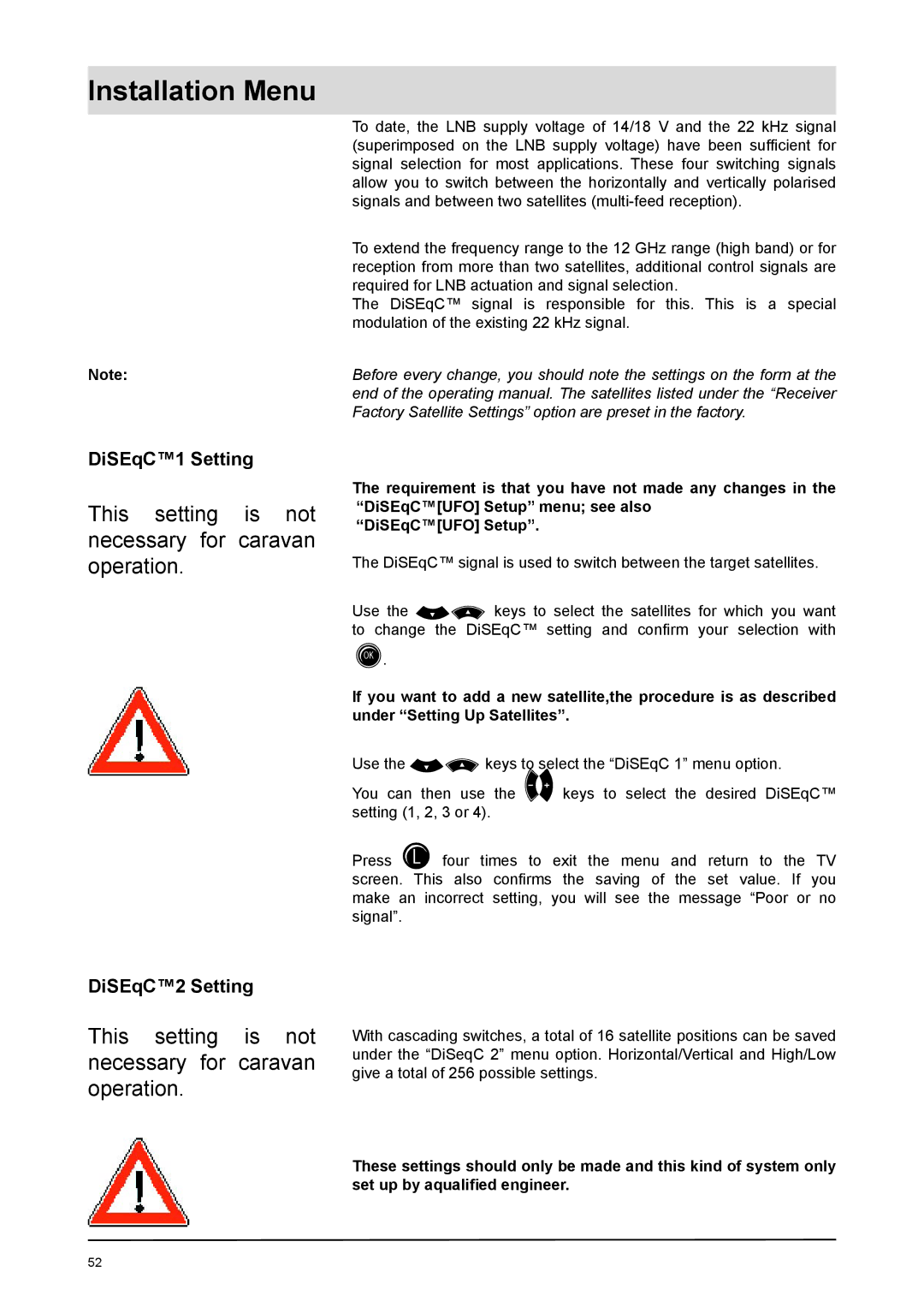 Kathrein UFD 170 manual DiSEqC1 Setting, DiSEqC2 Setting 