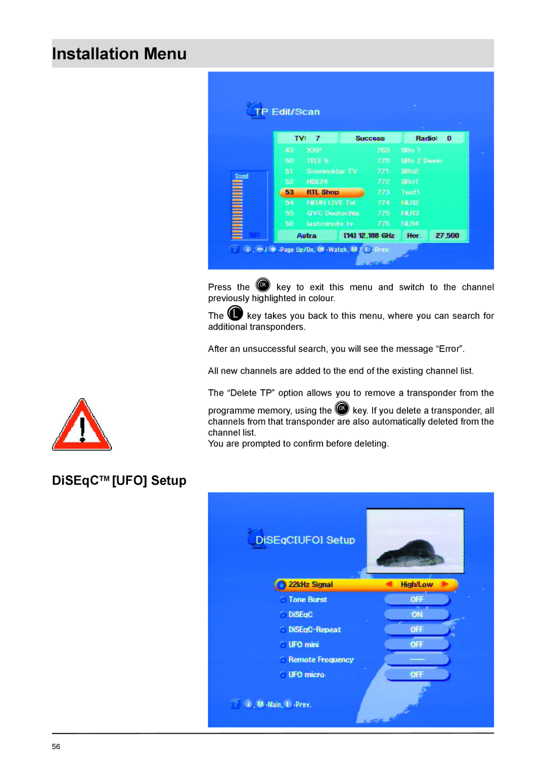 Kathrein UFD 170 manual DiSEqCTM UFO Setup 