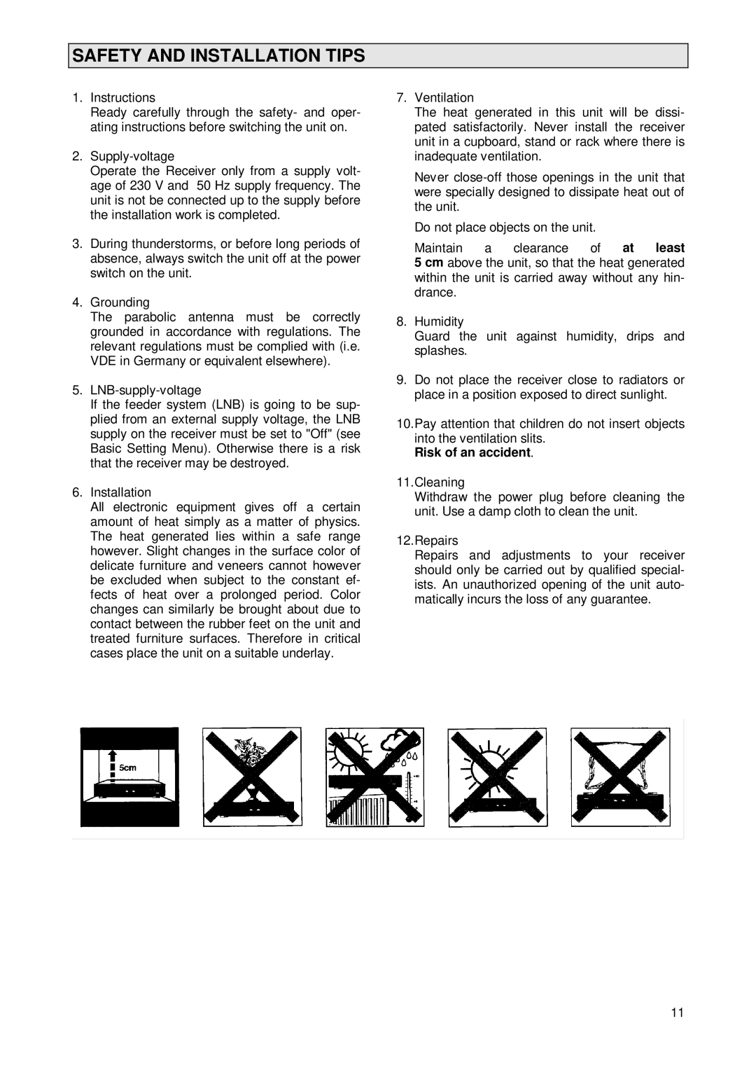 Kathrein 260376, UFD 231 operating instructions Safety and Installation Tips, Risk of an accident 