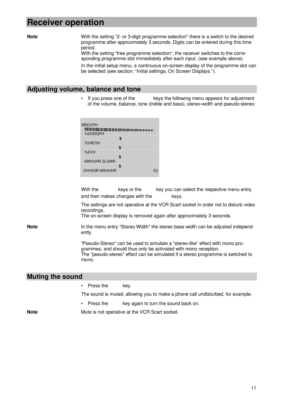 Kathrein UFD 345 manual Adjusting volume, balance and tone, Muting the sound 