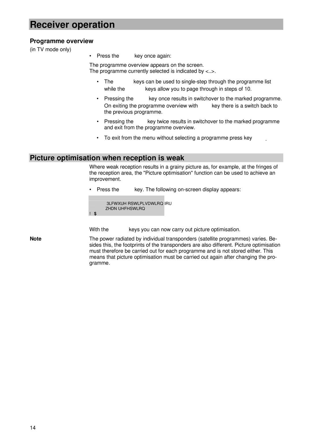 Kathrein UFD 345 manual Picture optimisation when reception is weak, Programme overview 