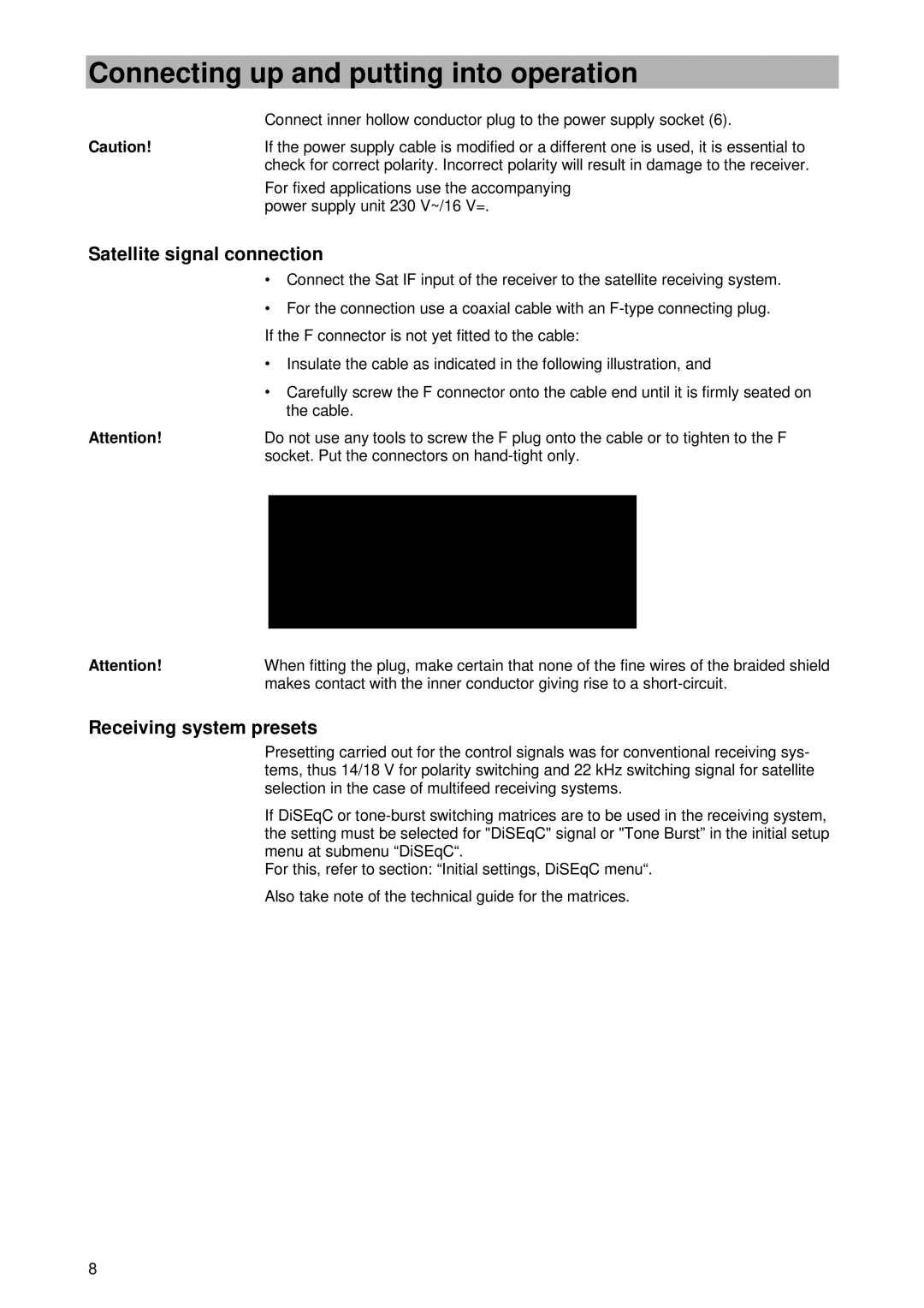 Kathrein UFD 345 manual Satellite signal connection, Receiving system presets 