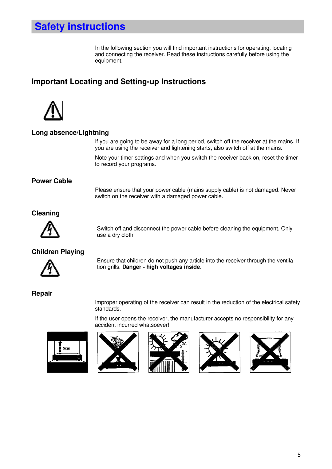 Kathrein UFD 346 operating instructions Important Locating and Setting-up Instructions 