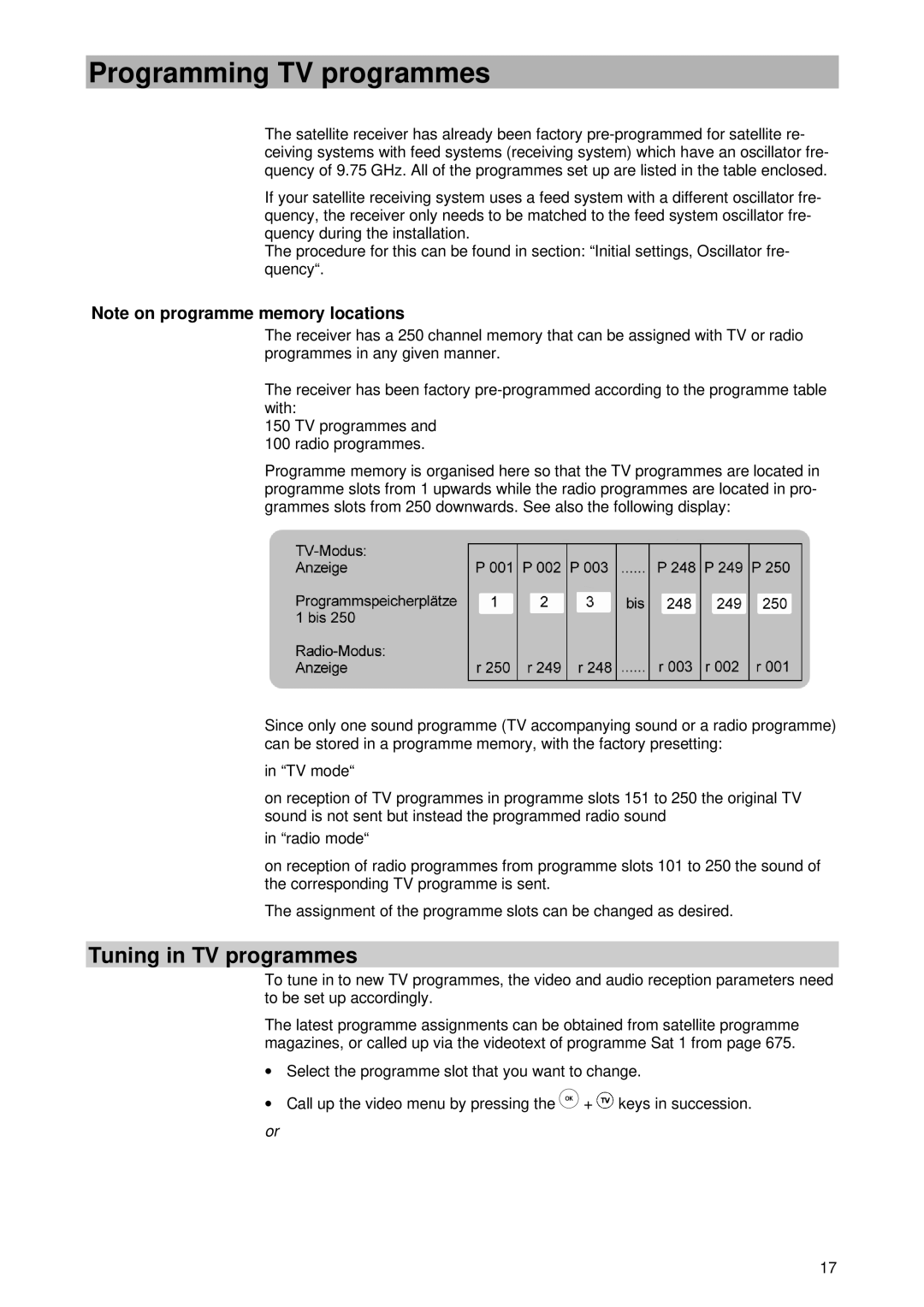 Kathrein UFD 400 manual Programming TV programmes, Tuning in TV programmes 