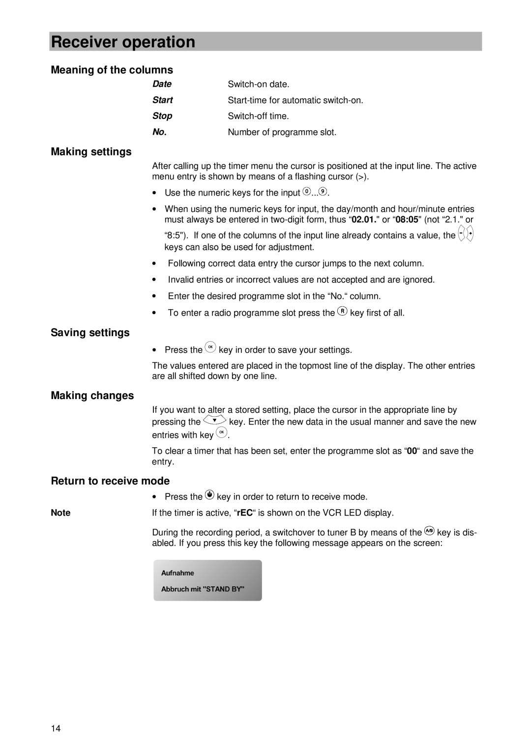 Kathrein UFD 420 manual Meaning of the columns, Making settings, Saving settings, Making changes 