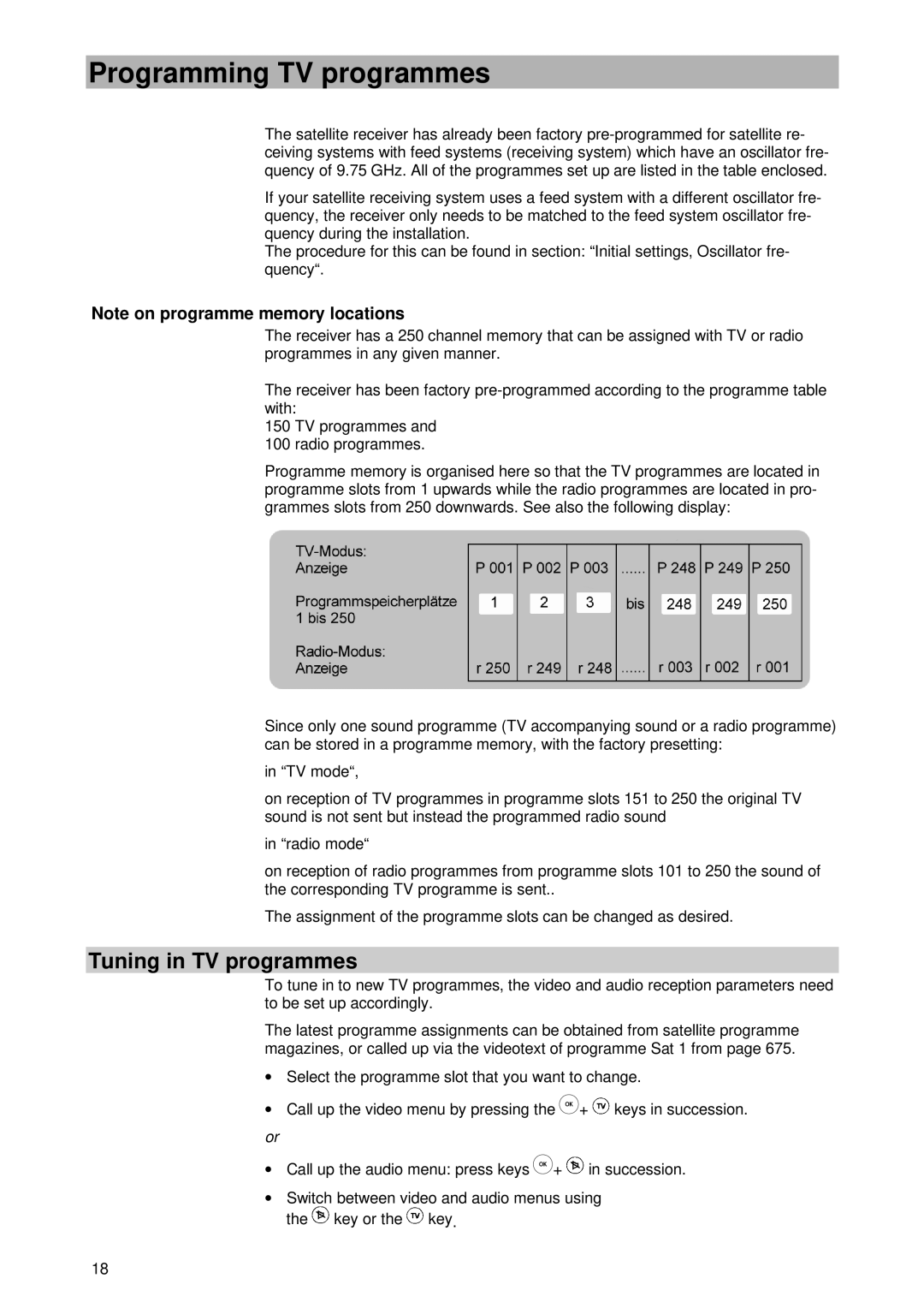 Kathrein UFD 420 manual Programming TV programmes, Tuning in TV programmes 