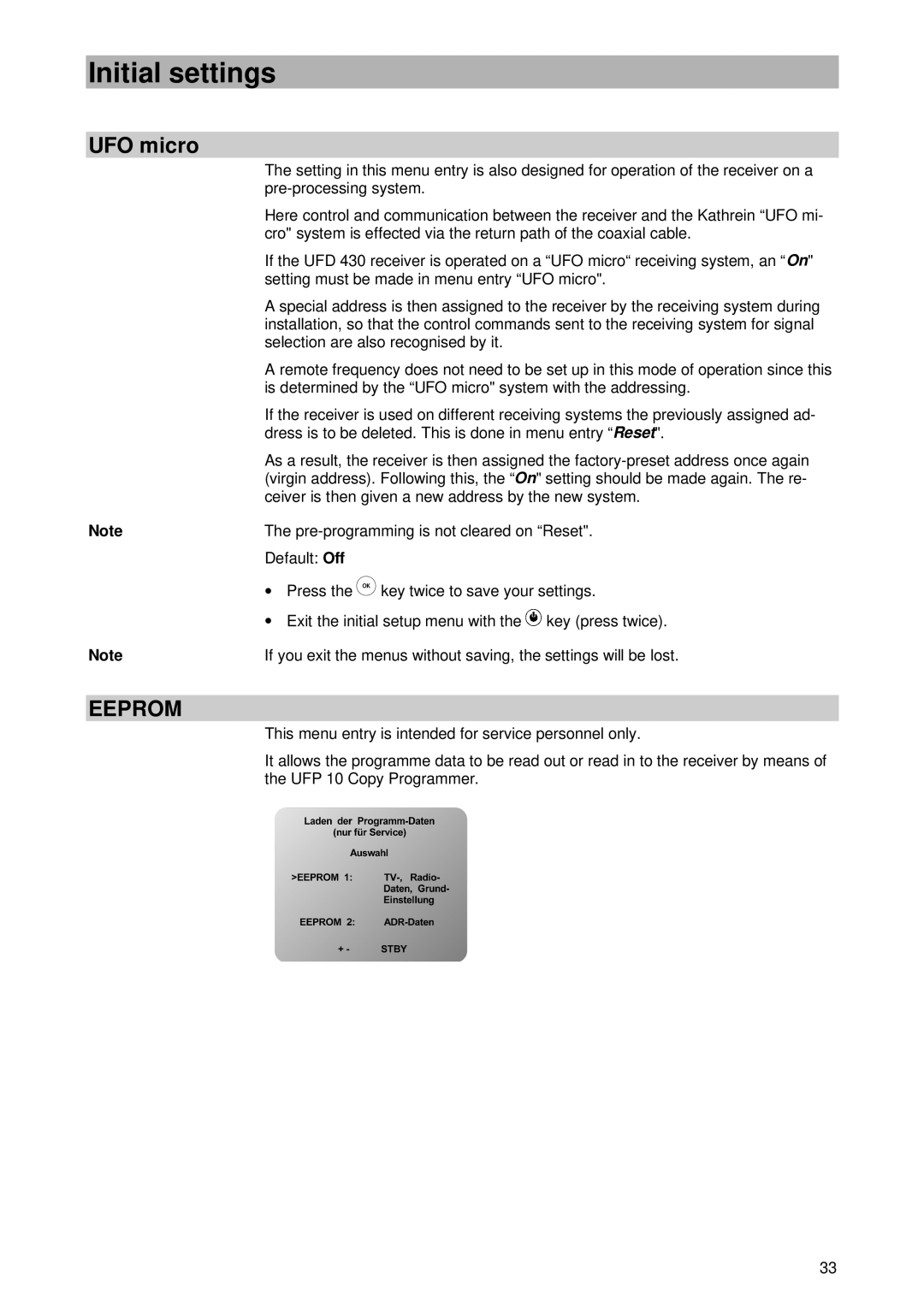 Kathrein UFD 430 manual UFO micro, Eeprom 