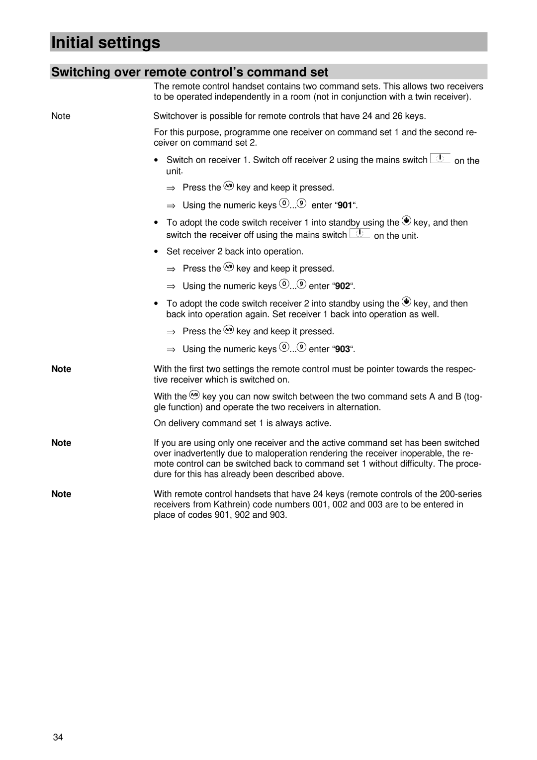 Kathrein UFD 430 manual Switching over remote control’s command set 