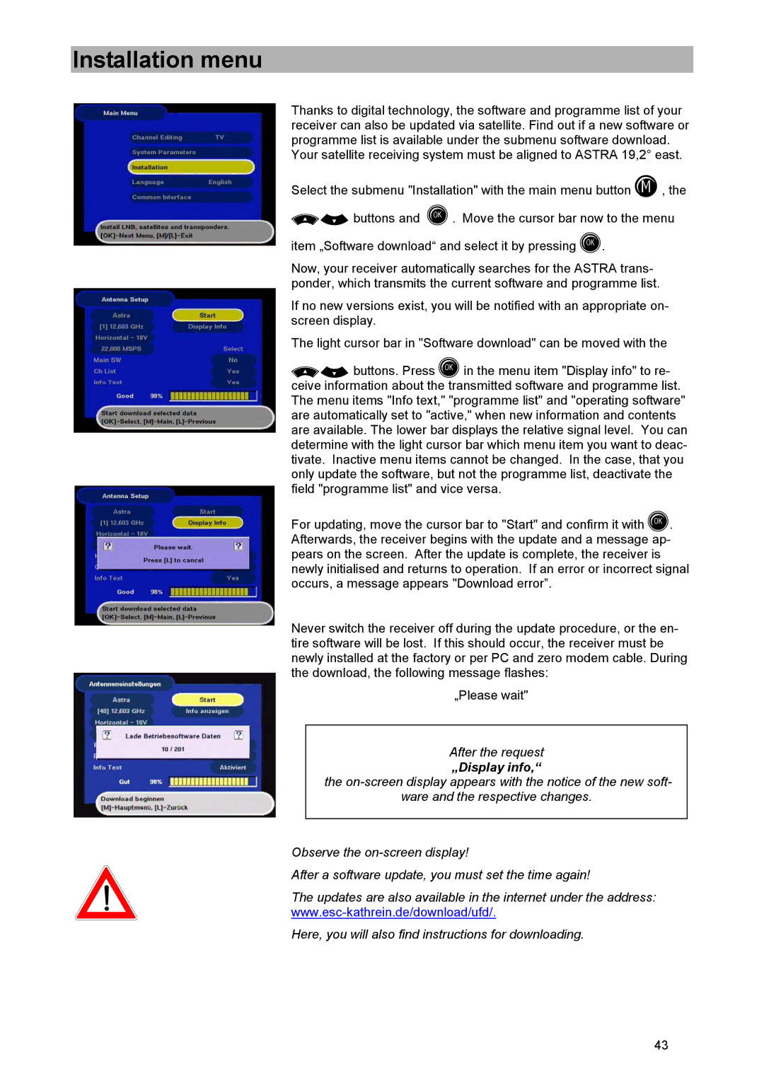 Kathrein UFD 505 manual „Display info 