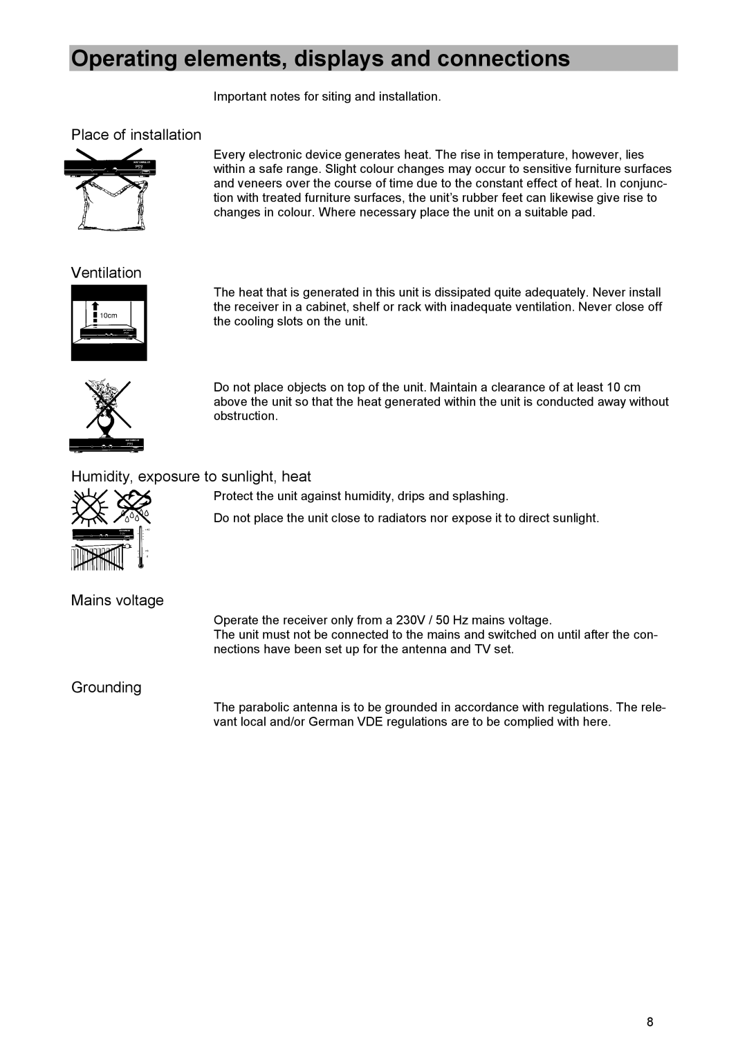 Kathrein UFD 505 manual Operating elements, displays and connections 