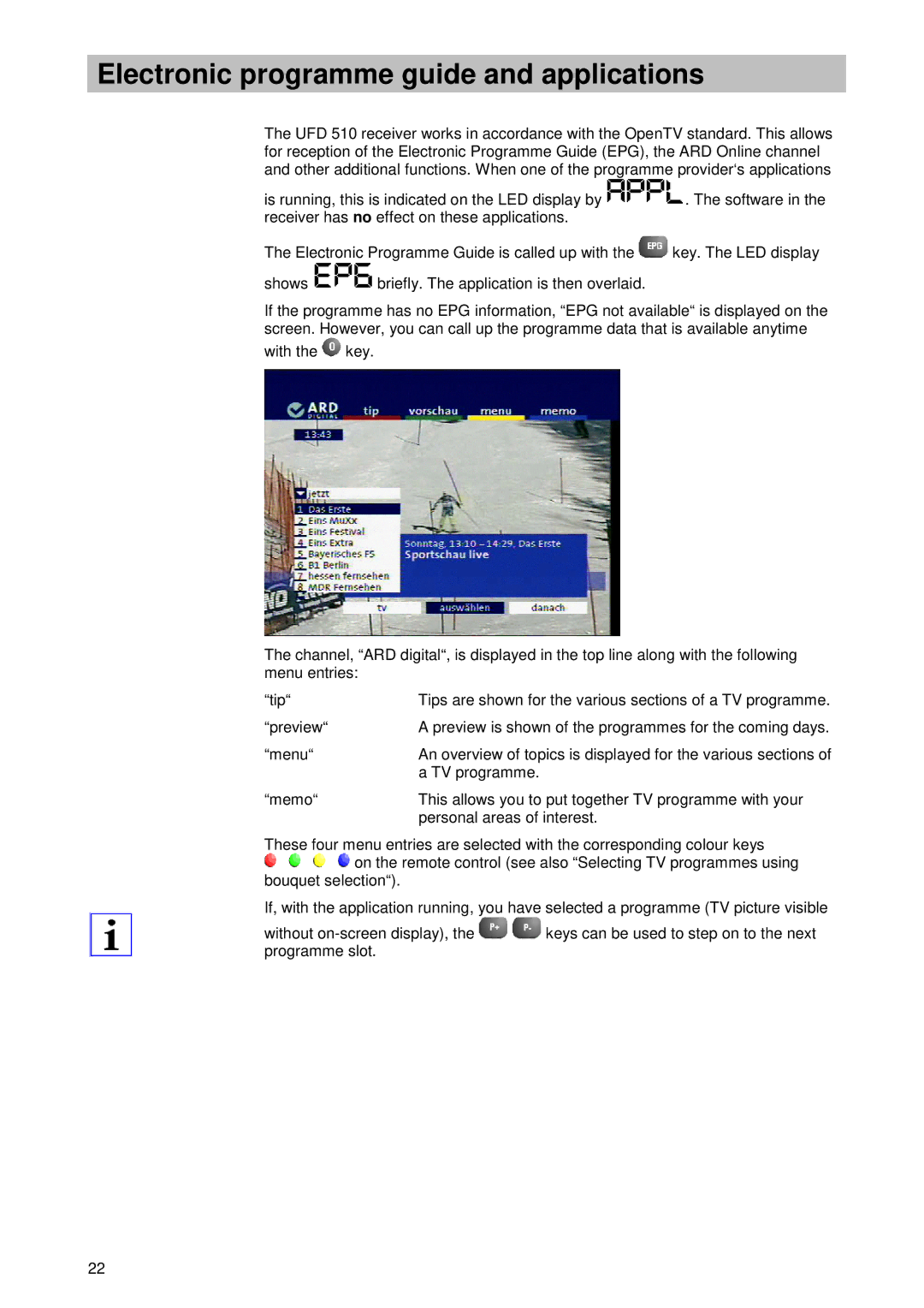 Kathrein UFD 510 manual Electronic programme guide and applications 