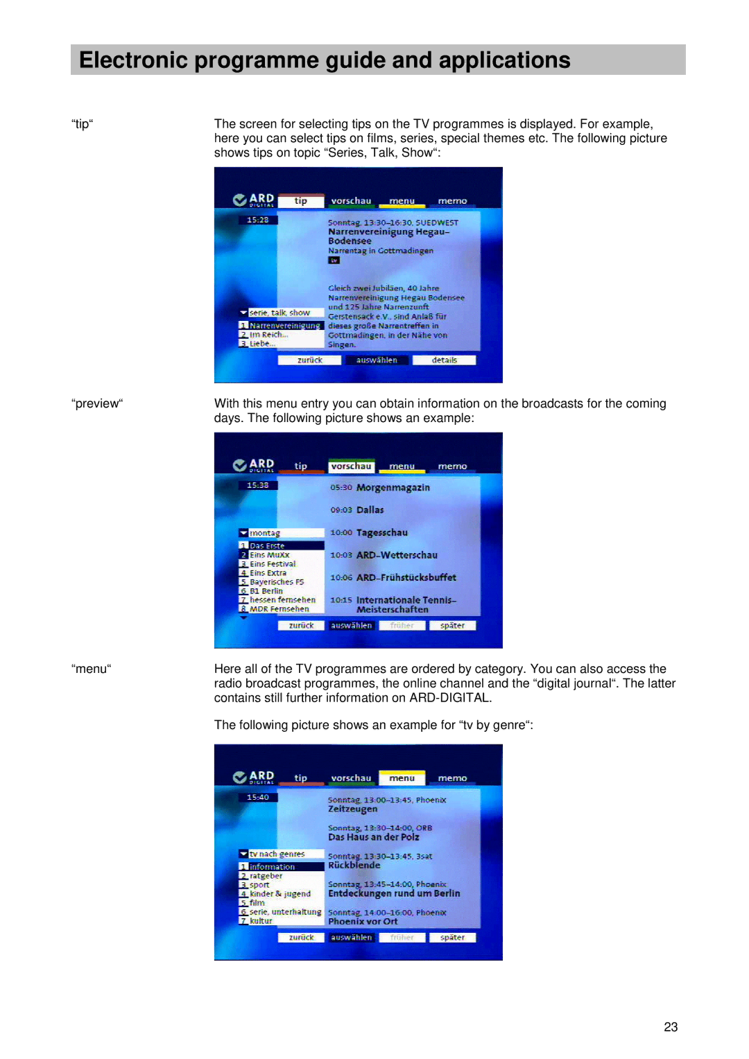 Kathrein UFD 510 manual Electronic programme guide and applications 