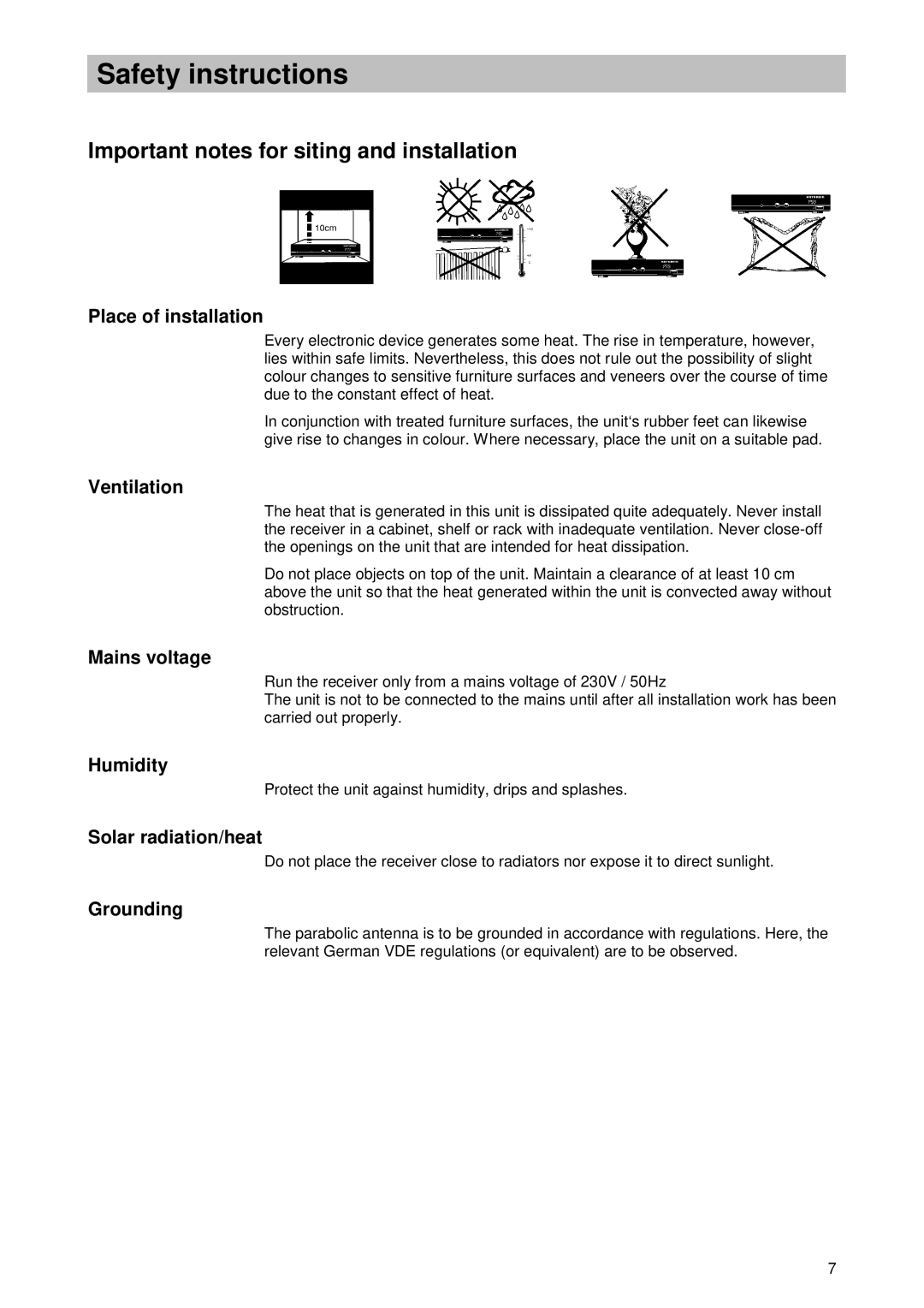 Kathrein UFD 510 manual Safety instructions, Important notes for siting and installation 