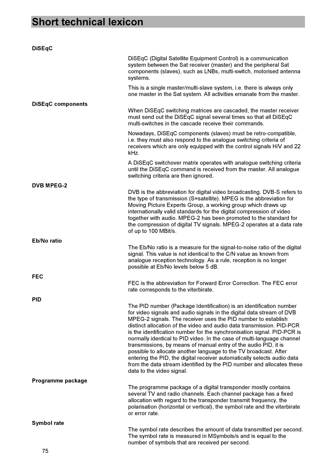 Kathrein UFD 515 manual Short technical lexicon, DiSEqC 