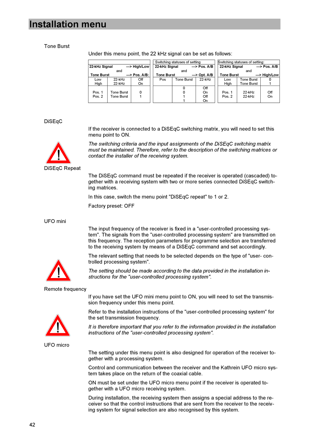 Kathrein UFD 520 manual High/Low 