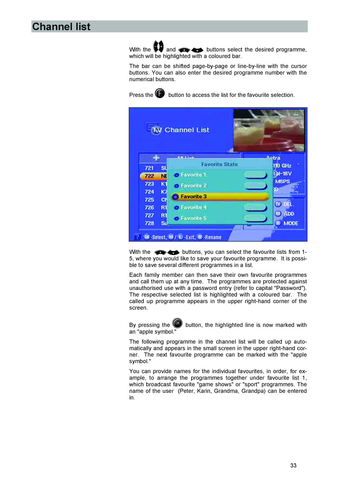 Kathrein UFD 540 manual Channel list 