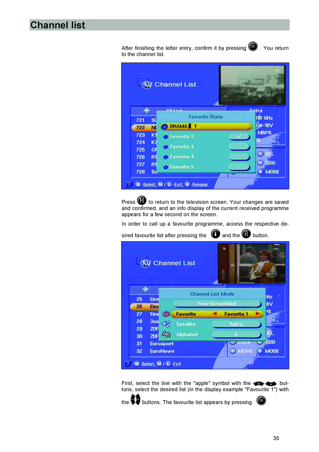 Kathrein UFD 540 manual Channel list 