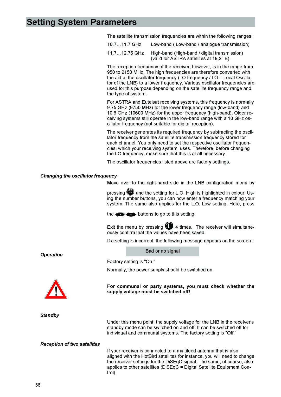 Kathrein UFD 540 manual Changing the oscillator frequency 