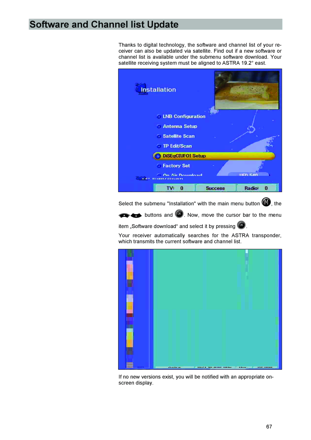 Kathrein UFD 540 manual Software and Channel list Update 