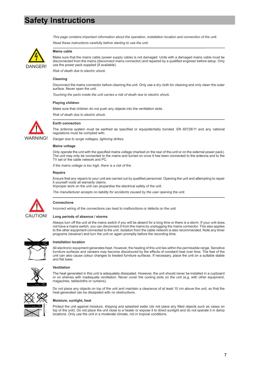 Kathrein UFD 540 manual Safety Instructions 