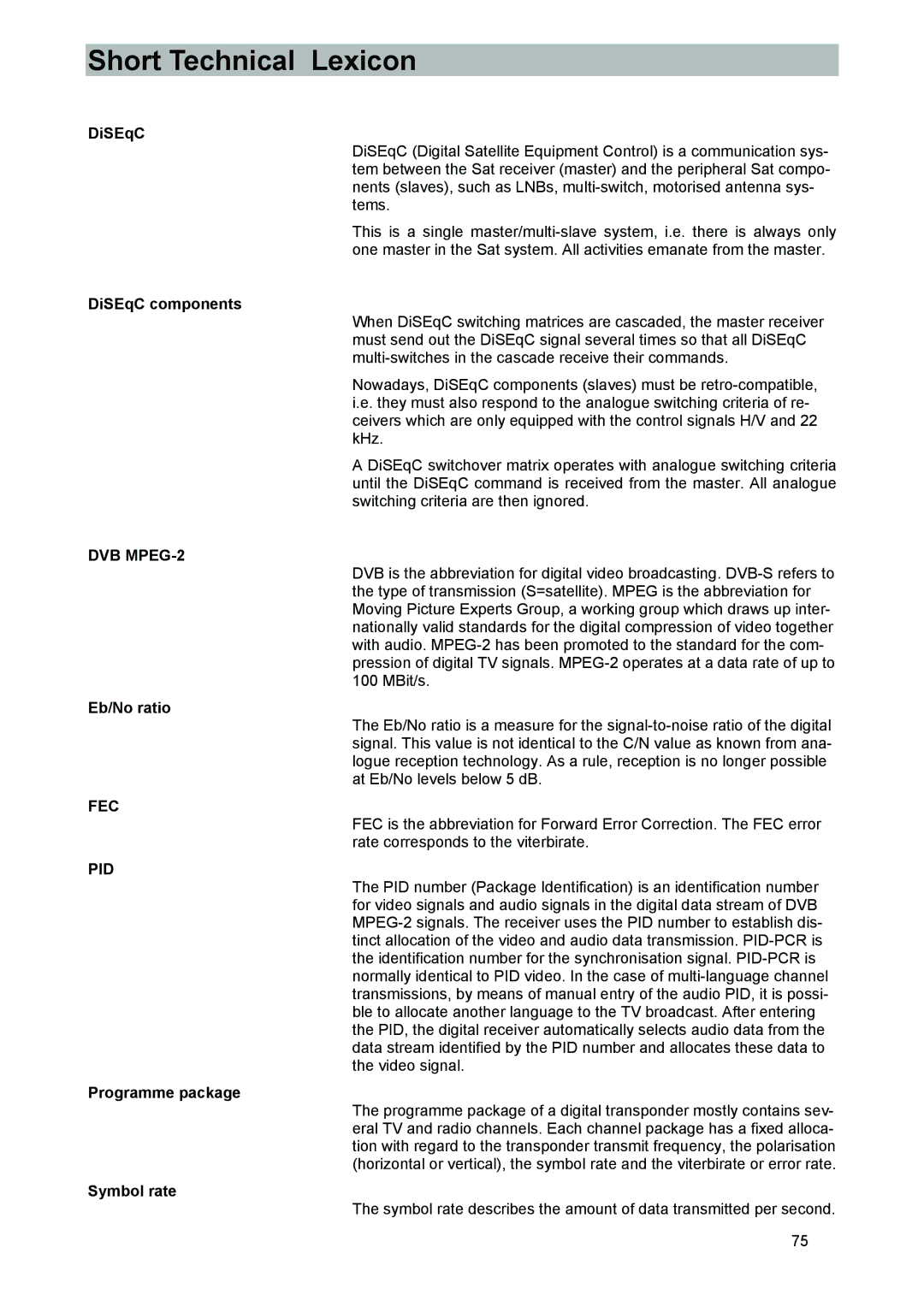 Kathrein UFD 540 manual Short Technical Lexicon 