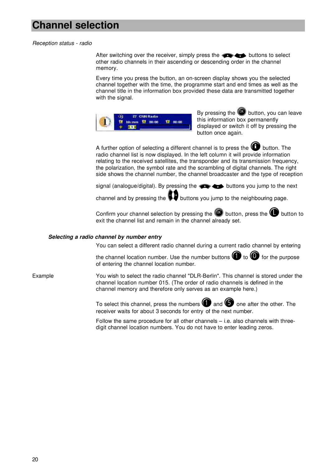 Kathrein UFD 545 manual Selecting a radio channel by number entry 