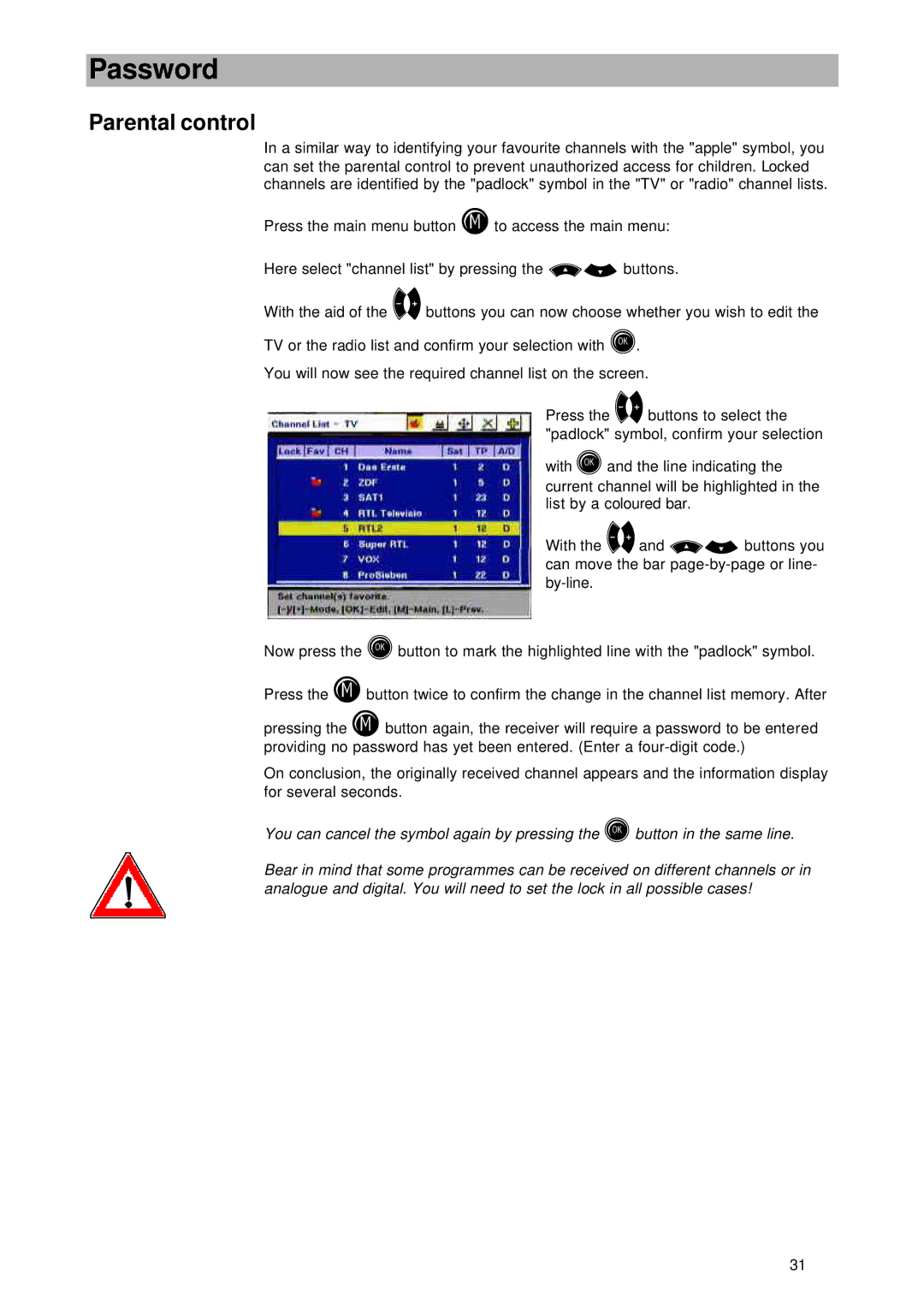 Kathrein UFD 545 manual Parental control 