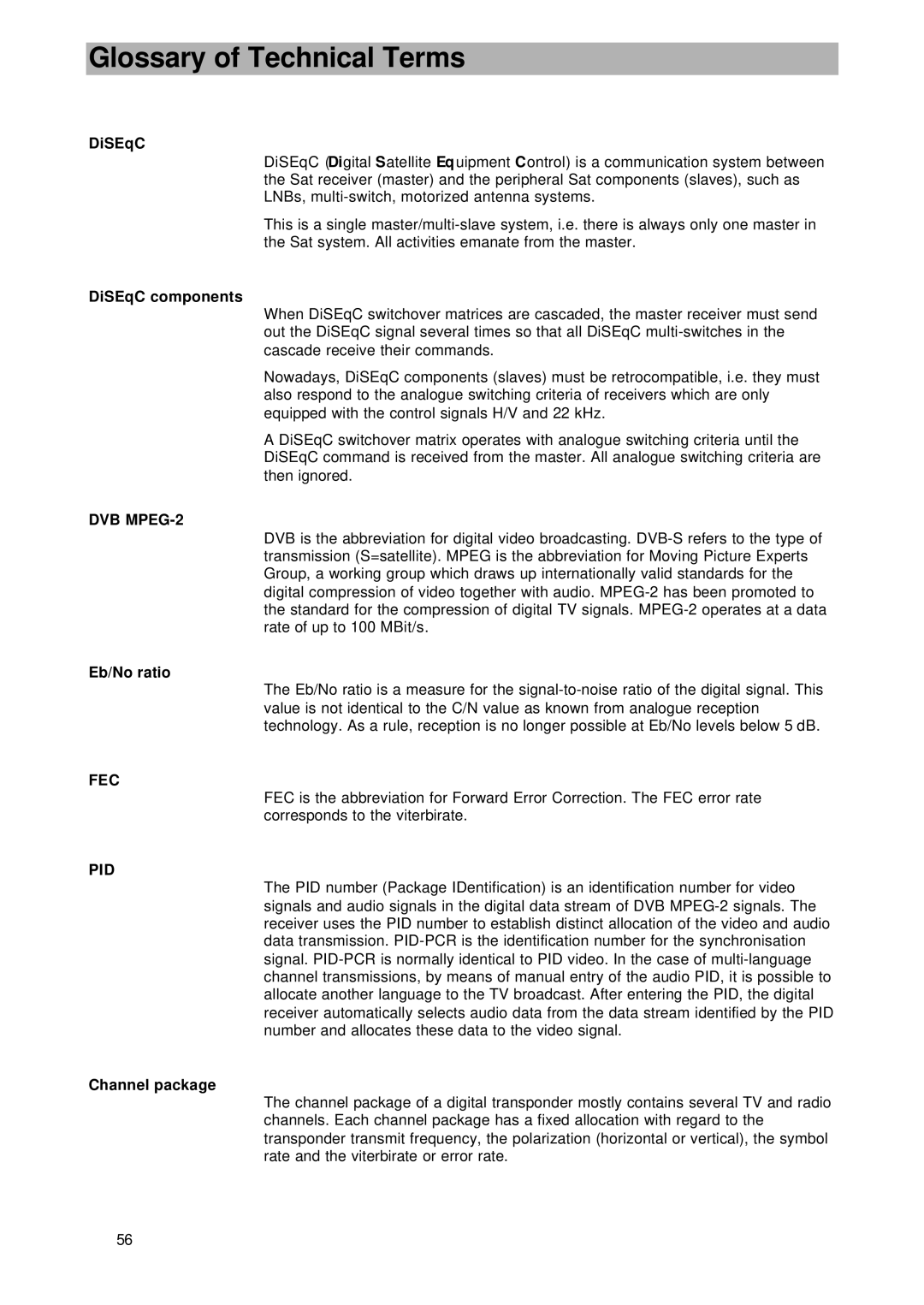 Kathrein UFD 545 manual Glossary of Technical Terms, DiSEqC 