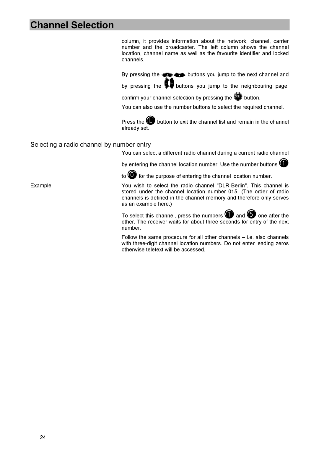 Kathrein UFD 570/S manual Selecting a radio channel by number entry 