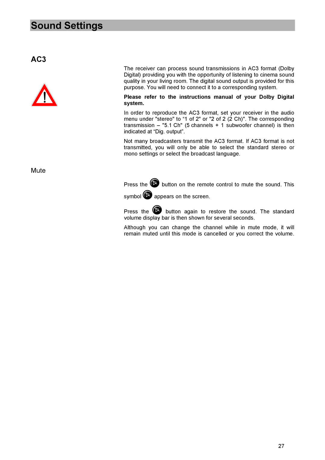 Kathrein UFD 570/S manual AC3, Mute 