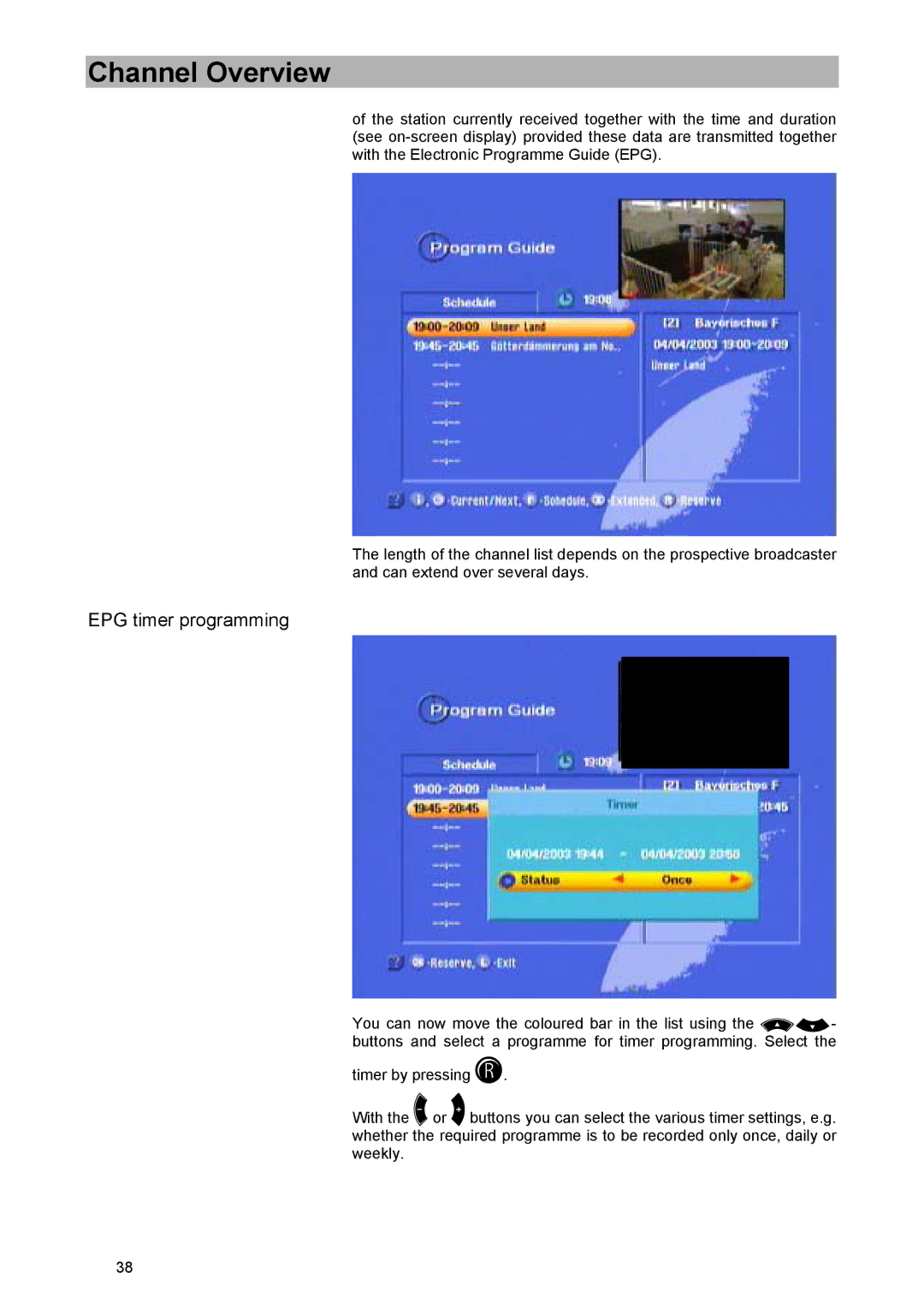 Kathrein UFD 570/S manual EPG timer programming 