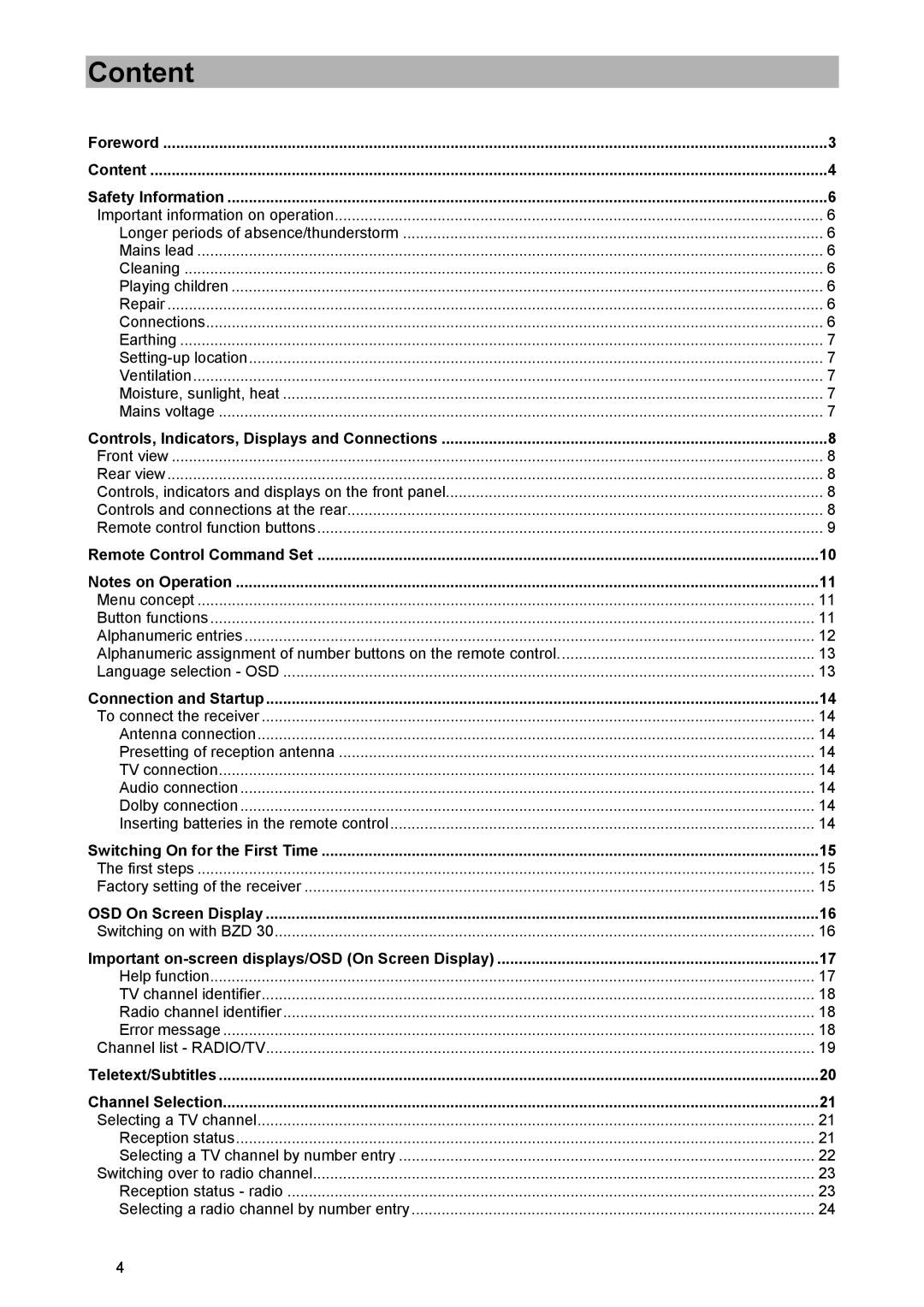 Kathrein UFD 570/S manual Foreword Content Safety Information 