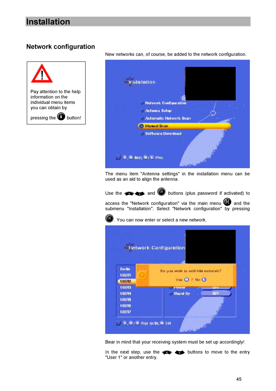 Kathrein UFD 570/S manual Installation, Network configuration 